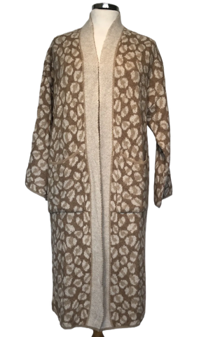 Long, Animal Print, Beige Cardigan