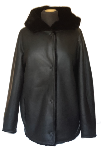 Stylish Reversible Sheepskin Jacket With Hood